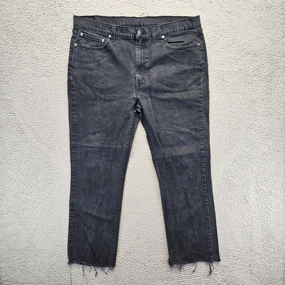 Levis 514 Mens 40x30 Black Denim Straight Leg Raw Hem‎